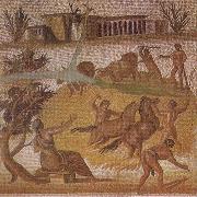 unknow artist Mosaic from the Roman villa at Zliten in Tripolitania showing horses and cattle threshing corn china oil painting artist